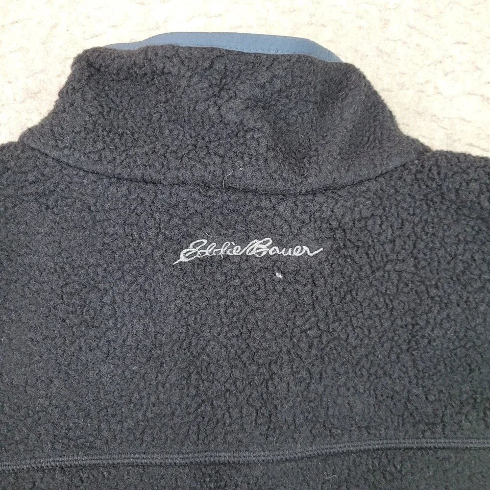 Eddie Bauer Men's L Large Sleeveless Full Zip Up Outdoor Fleece Vest Black Logo